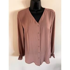 Tahari Mauve Sheer V-Neck Button Front Blouse XS